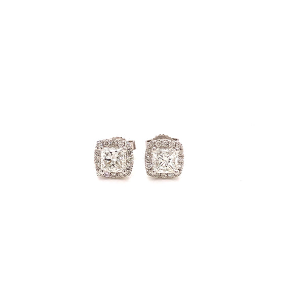 14K WG 1.25ct Princess halo GIA Cert diamond studs 0.62Xpc 14K WG 1.25ct Princess halo GIA Cert diamond studs 0.62Xpc