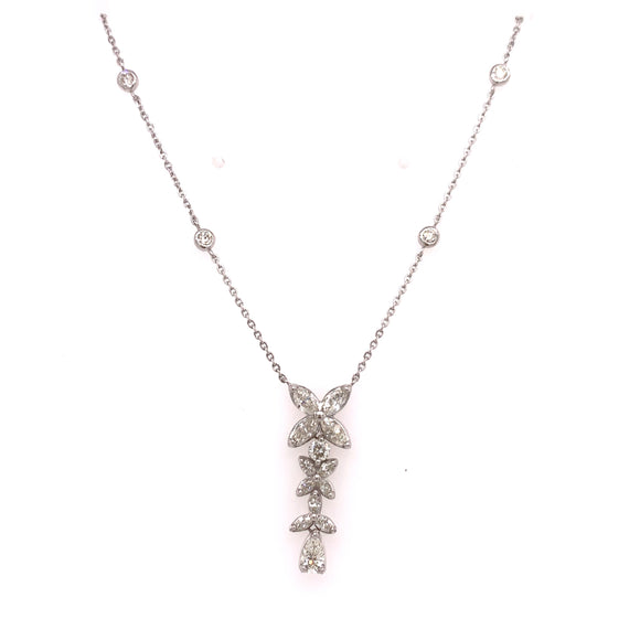 18k White Gold 1.20ctw Diamond Flower drop necklace