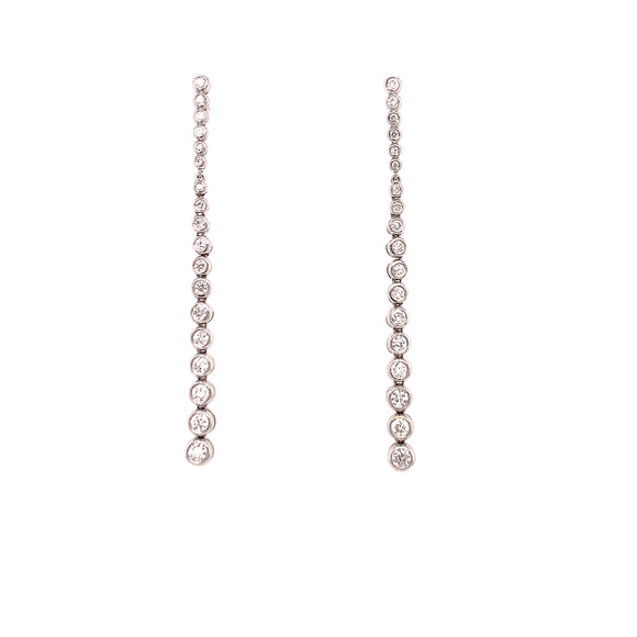 18K White Gold 0.75CTW Diamond bezel drop Earrings 4.270g