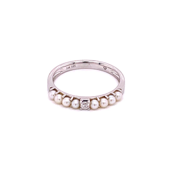 14 karat white gold 2 mm pearl band stackable