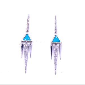 14K White Gold 0.28CTW Turquoise & Diamond point dangle earrings
